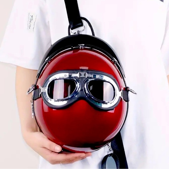 Motorcycle Helmet-Inspired Stylish Acrylic Crossbody Bag Red NWT​​